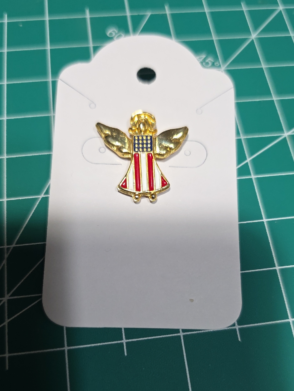 Gold Patriotic Angel Brooch with Red, White, and Blue Enamel,  Preloved